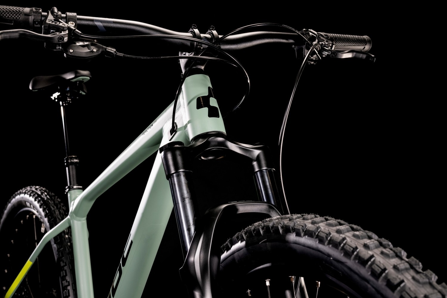 Buy the new Cube Reaction TM 2022 Olive Lime Mountain Bike with free shipping Freeborn Bikes