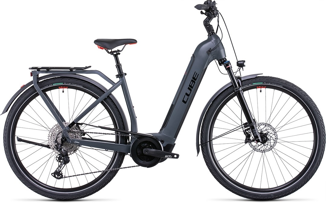 Buy the new Cube Touring Hybrid Exc 500 2022 Easy Entry Grey Red eBike with free shipping Freeborn Bikes