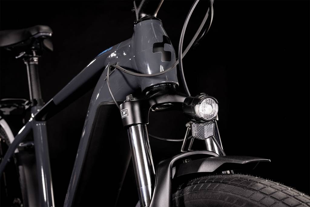 Buy the new Cube Touring Hybrid One 400 2022 Grey Blue eBike with free shipping Freeborn Bikes