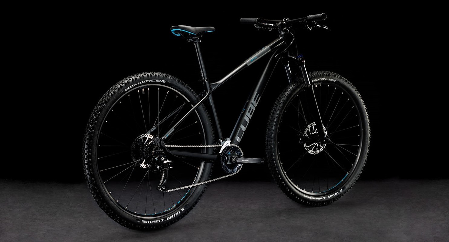 Buy the new Cube Aim Race 2023 Black Azure Mountain Bike with free shipping Freeborn Bikes
